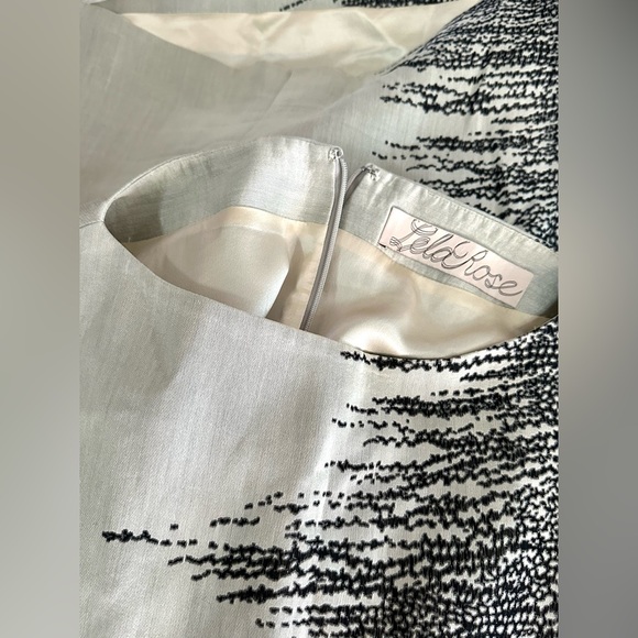LELA ROSE SILK BLEND SHEATH DRESS Size 2 Ivory & Black Abstract Cap Sleeve Lined - Picture 2 of 8